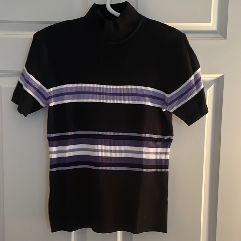 Black and Purple Striped Mock Turtleneck Top